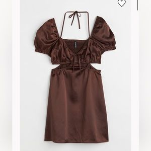 H&M brand new brown satin cutout dress